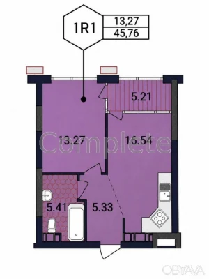 1-комнатная квартира, 46 м.кв.