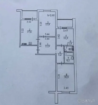 3-комнатная квартира, 96.00 кв.м