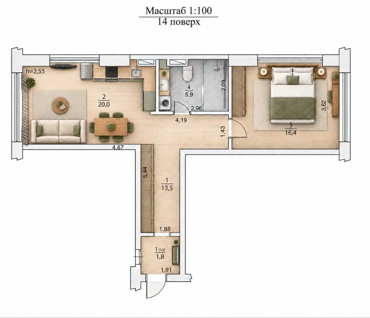 56 м² без ремонту у ЖК LIKO-GRAD Perfect Town (Ліко-Град). в
