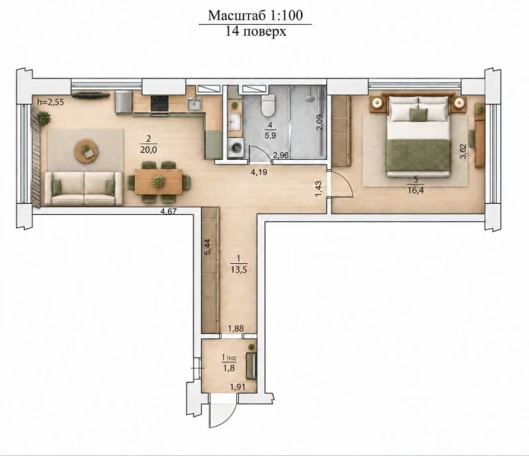 56 м² без ремонту у ЖК LIKO-GRAD Perfect Town (Ліко-Град). в