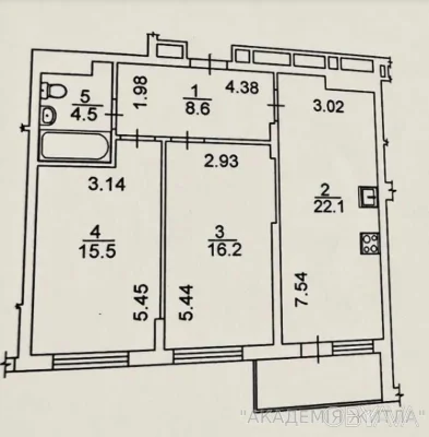 2-комнатная квартира, 68.3 м.кв.