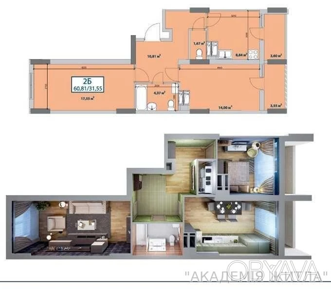 2-комнатная квартира, 64 м.кв.