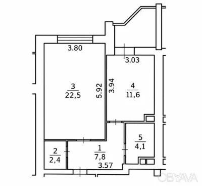 1-комнатная квартира, 51.10 кв.м