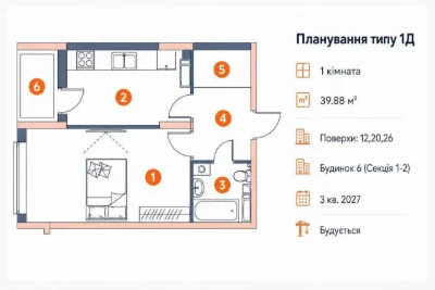 Продаж просторої 1-кімнатної квартири, від забудовника, ЖК G