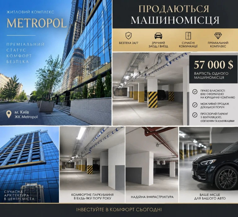 Пропонуємо машиномісця в ЖК "Метрополь "!Предславинська  20Б