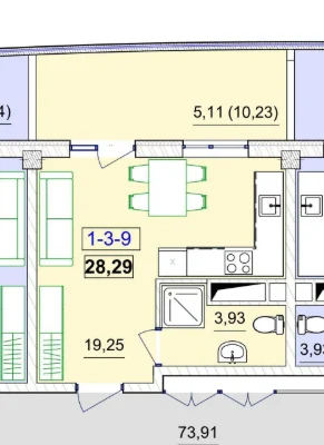 Продам студію 28.3 м² у ЖК Unity Towers з видом на море  5 п