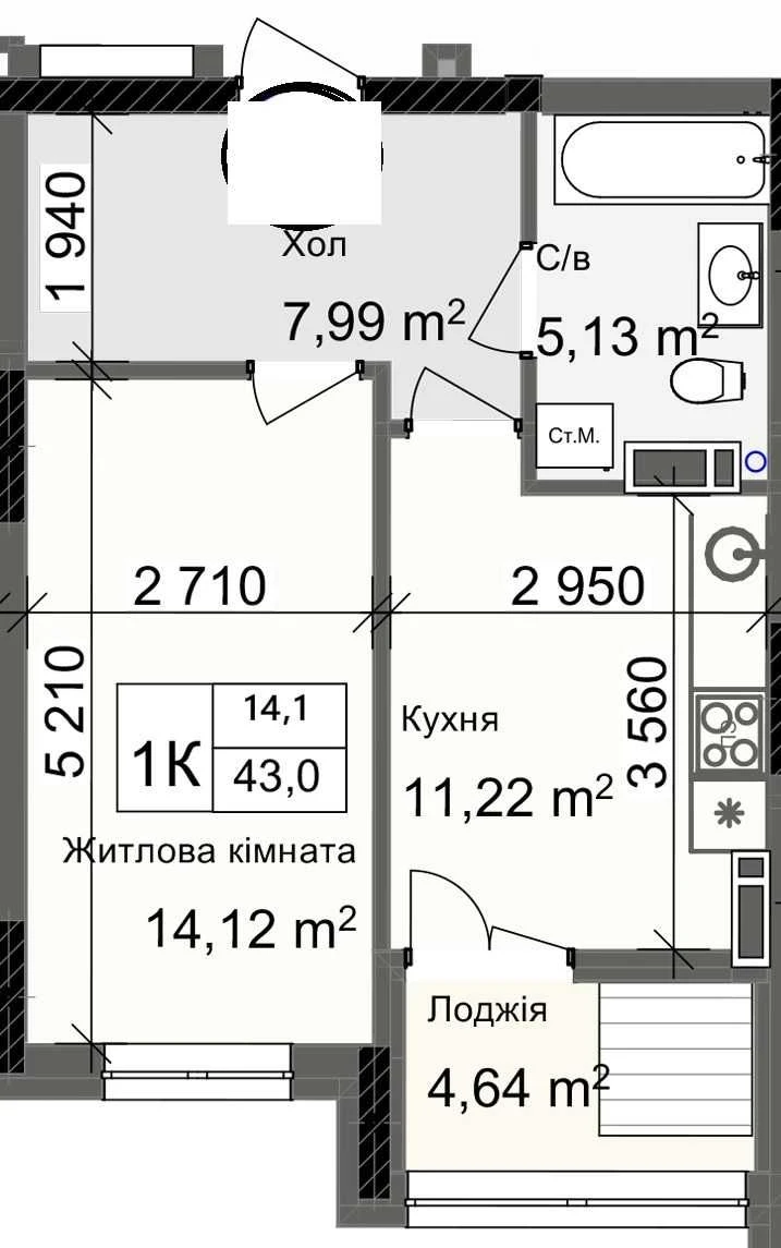 1но кімнатна квартира. Розтермінування на 48 міс. БЕЗ КОМІСІ