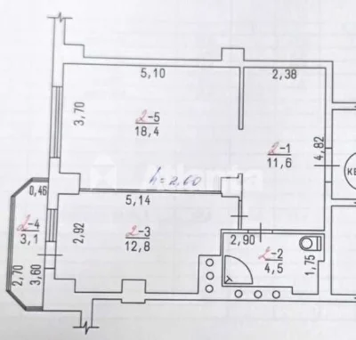 1-кімнатна квартира 50 м² на Бочарова.