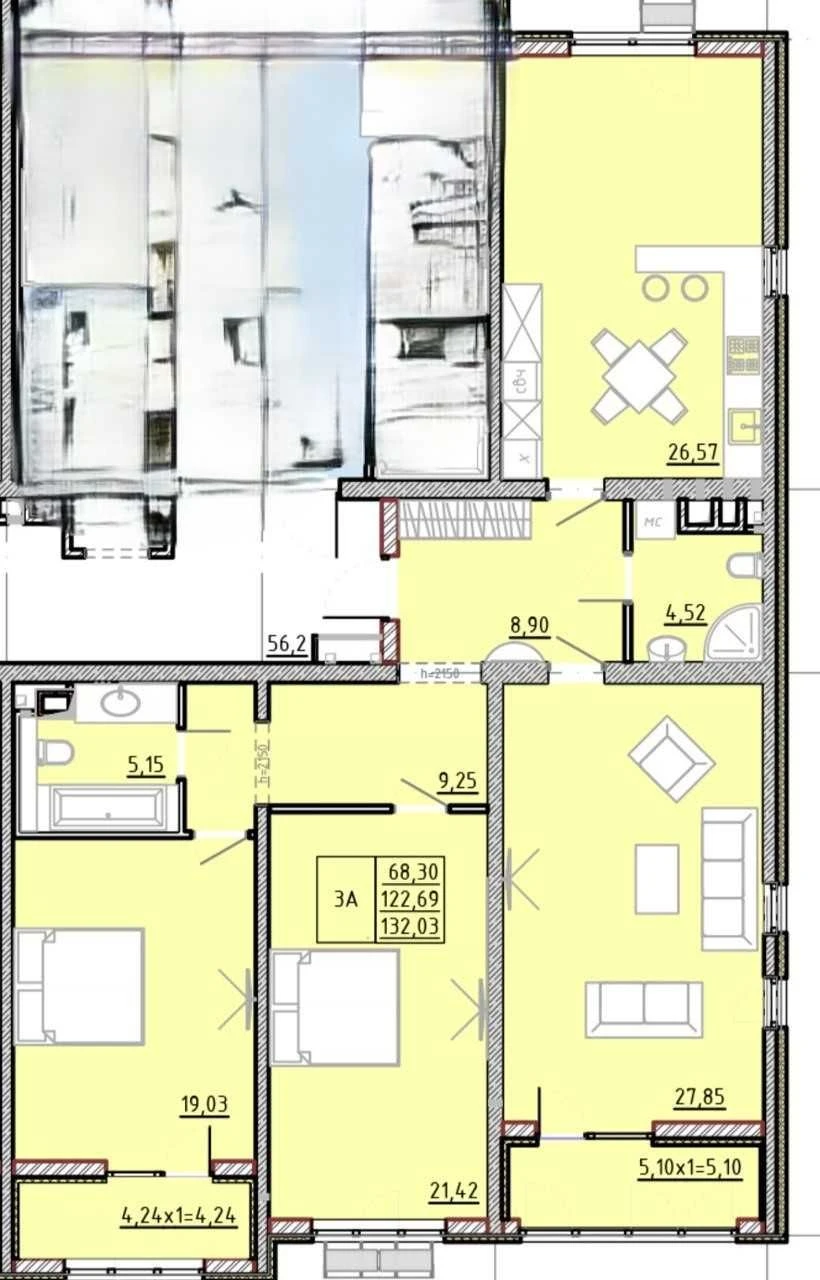 Простора 3-кімнатна 135 м² 6-та станція Розстрочка без переп