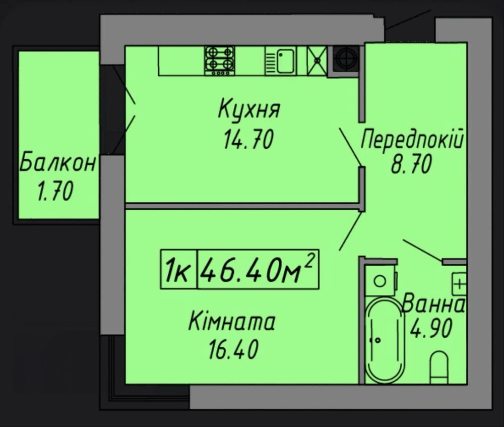 1 кім. кватира з відкритим балконом в жк Скандинавія