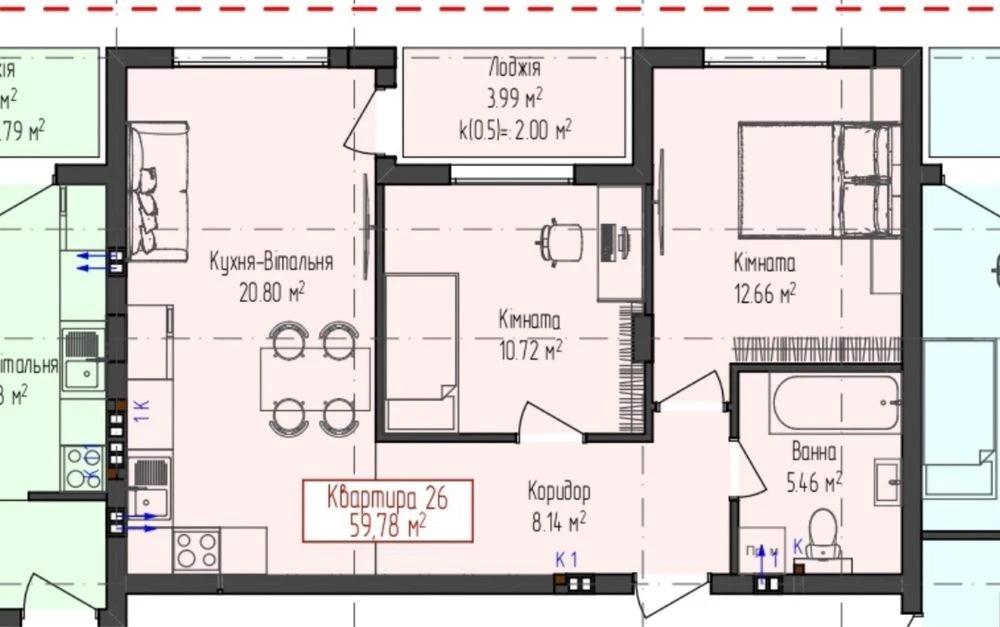 Продаж 2 кімн. квартири 59,78м2  в ЖК Еліт Парк 2, здача кін