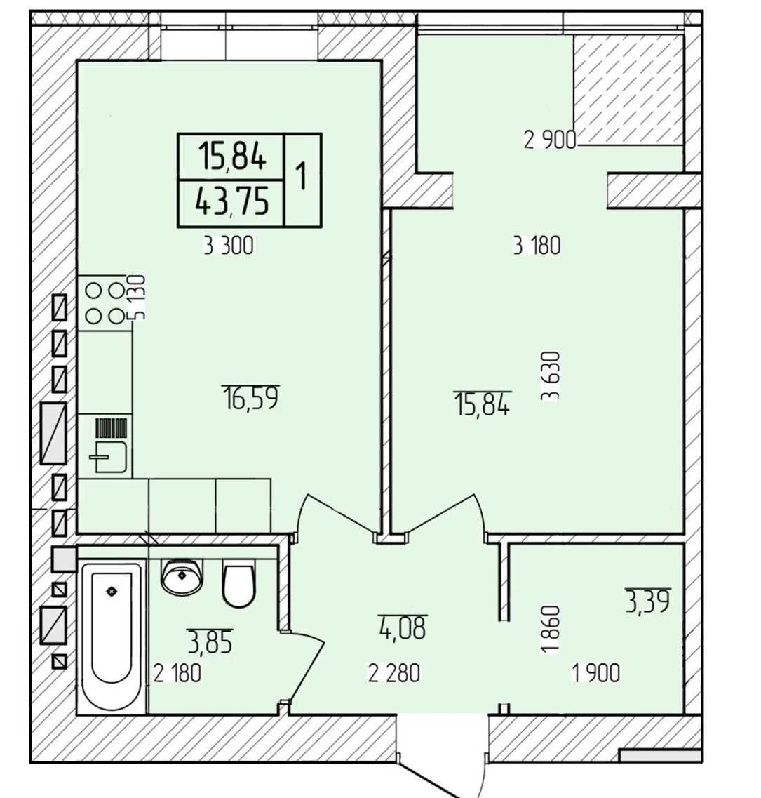 НОВА КВАРТИРА на виставці — 43,75 М², панорамні вікна, 2 пов