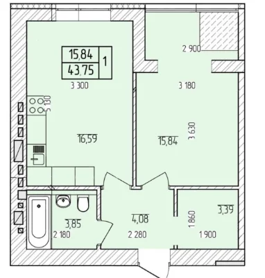НОВА КВАРТИРА на виставці — 43,75 М², панорамні вікна, 2 пов