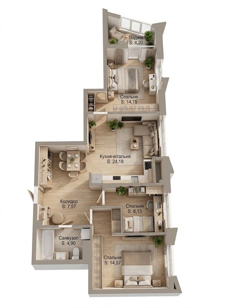 Продаж 2-кімнатної квартири 61,1 м² у ЖК Aura без комісії дл