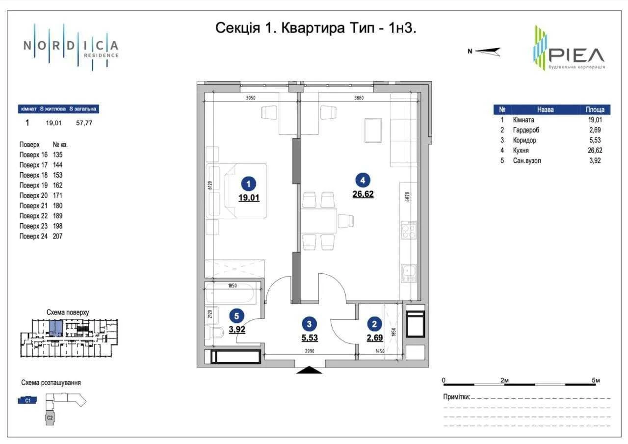 Без комісії! 1 Будинок 1к квартира 58.3 м² в ЖК Nordica Resi