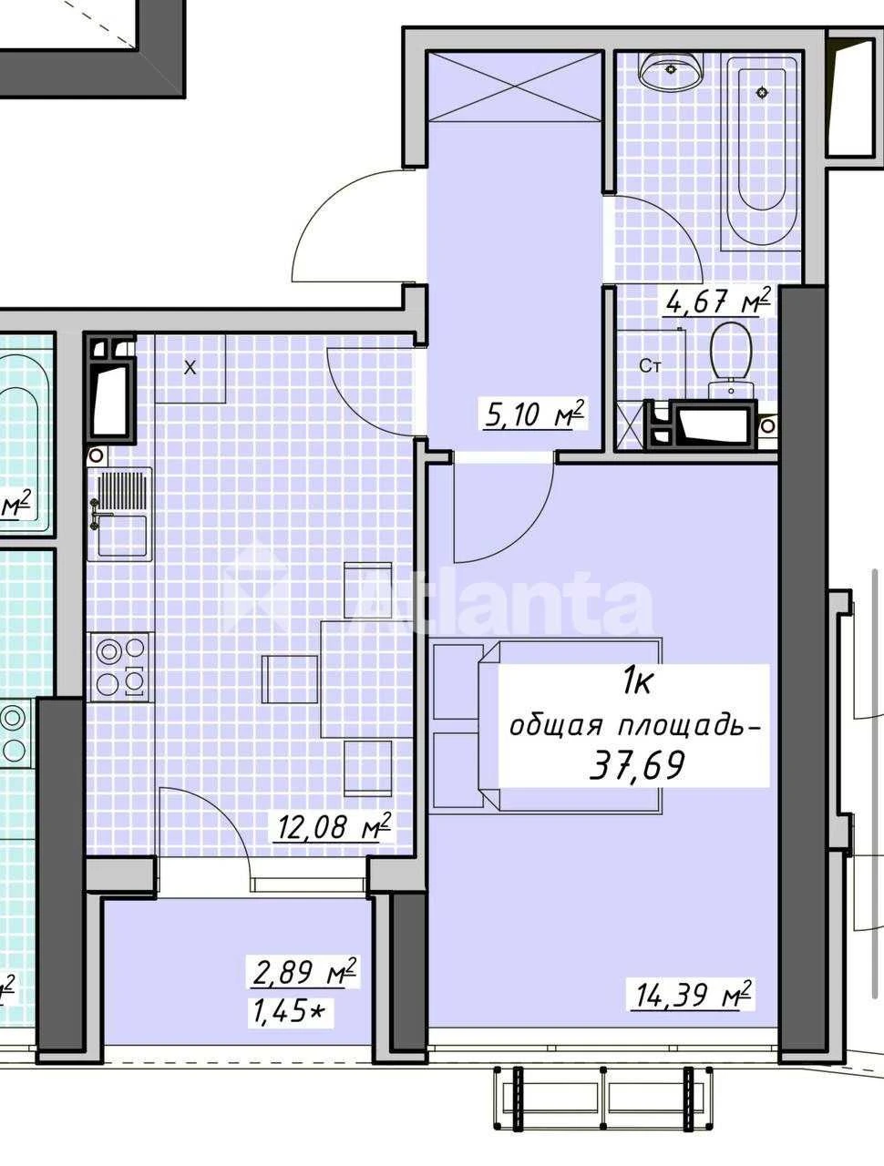 ЖК "Атмосфера" в Аркадії. 1-кімнатна квартира, вид у двір