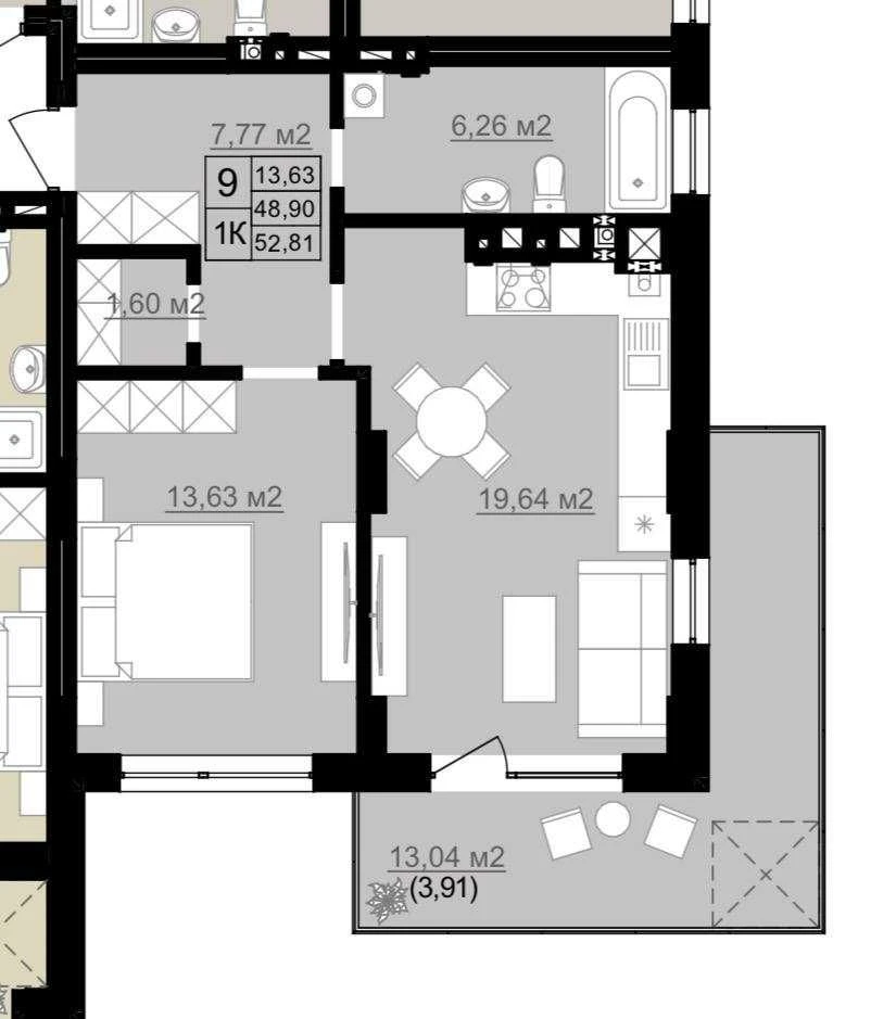 For sale a spacious 1-room apartment with a large terrace in the