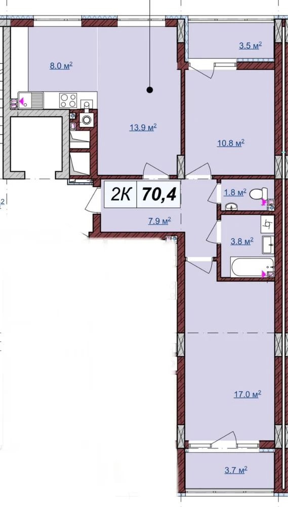 2-room apartment for sale in a new building
