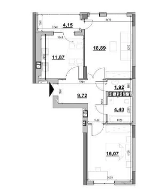 2-room apartment 67.02 m² in the Evening residential complex, separate planning