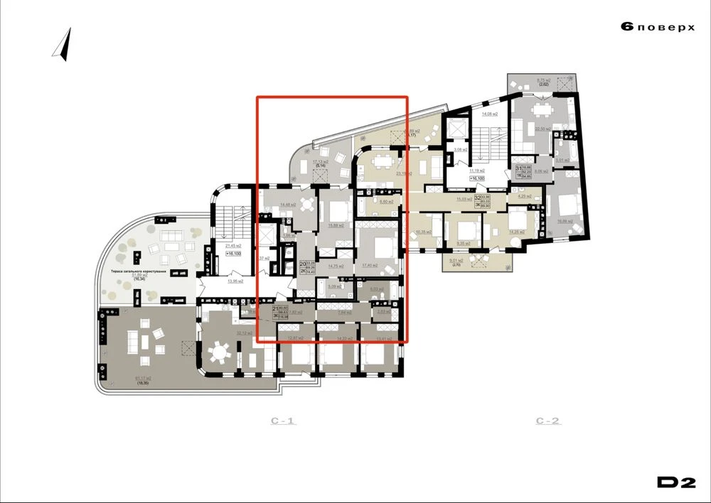 Продаж 2-кімнатної квартири (74 м²) з терасою в центрі Львов