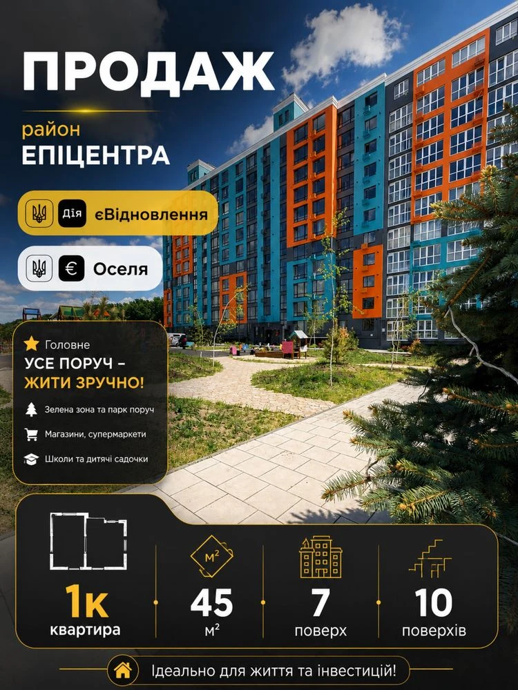 Продаж 1-кім. квартири 45 м², АВТОНОМНЕ опалення, виконанні