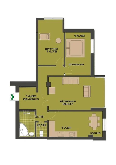 3-room 89.1 m² + pantry as a gift in a rented house