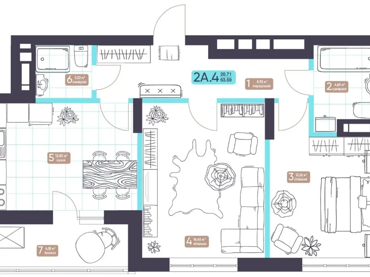 Apartment for sale 2-room. 63.7 m² 15/25 floor.