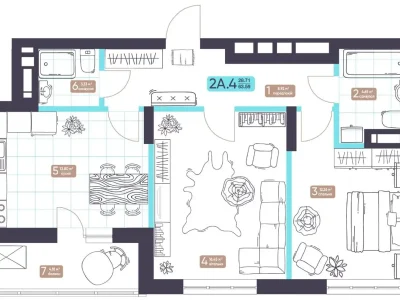 Apartment for sale 2-room. 63.7 m² 15/25 floor.