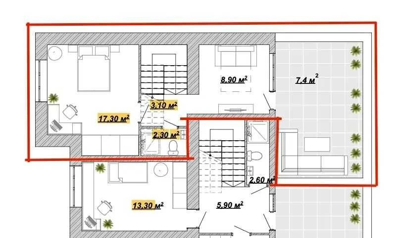 Двохрівнева видова квартира в центрі міста з терасою