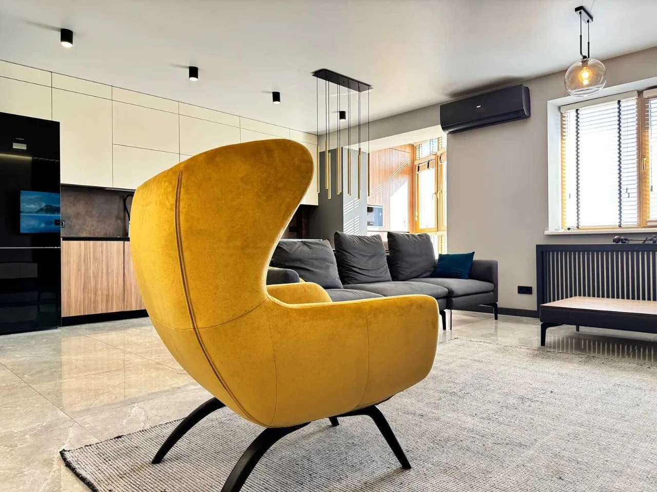 Exclusive apartment with furniture and appliances in a new building on