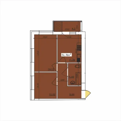 Квартира 2К площею 54,76 м² в місті Кропивницький по вул: Са