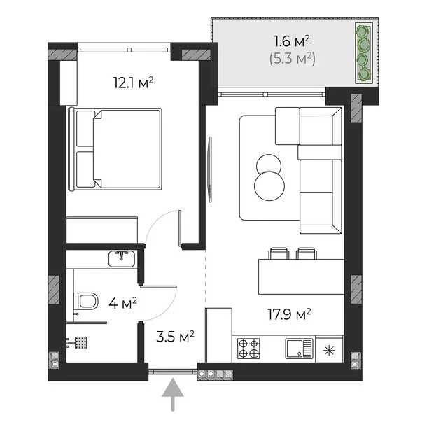 1-кімнатна квартира 39,1 м²  ЖК SHERWOOD  Клубний формат жит