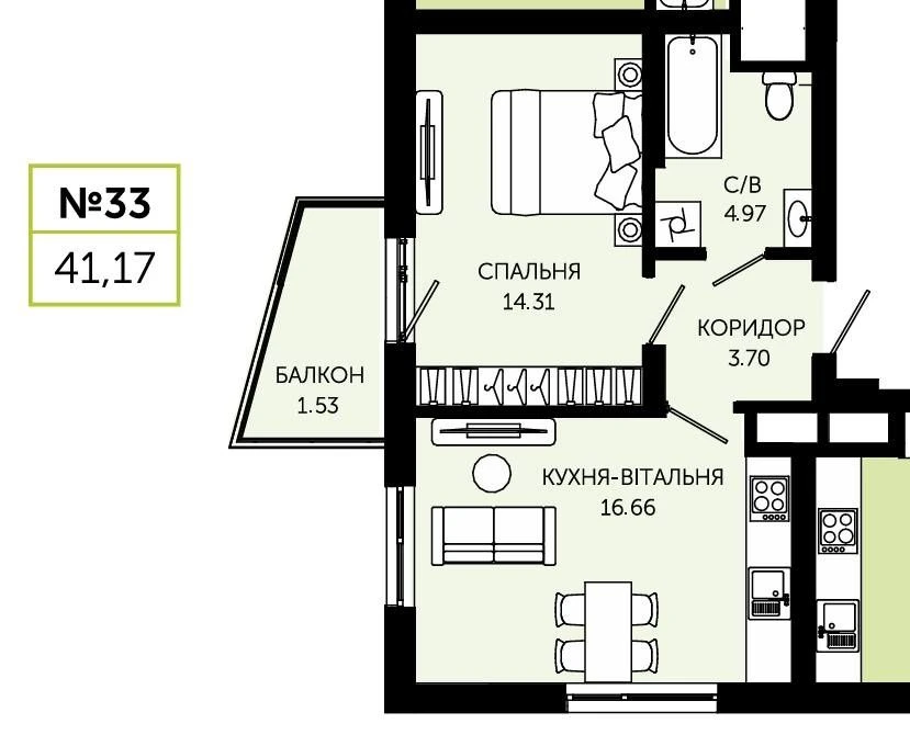 Продаж 1 кім квартири  ЖК Viking Hills