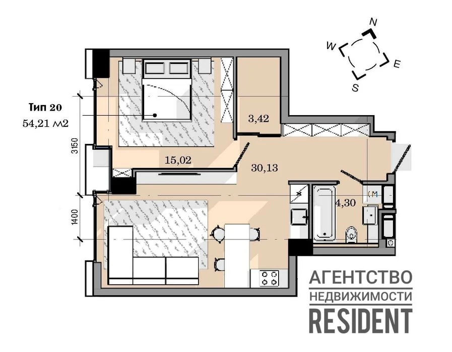 Residential complex Mayak 54 m² Mayak. Park Shevchenko Naberezhnaya Festivalny N