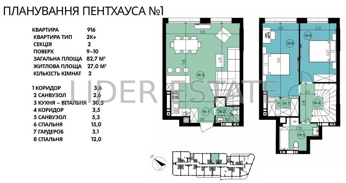 Продаж пентхауса 2 кімн, 82.7 м², ЖК Парус Riverside, Ужгоро