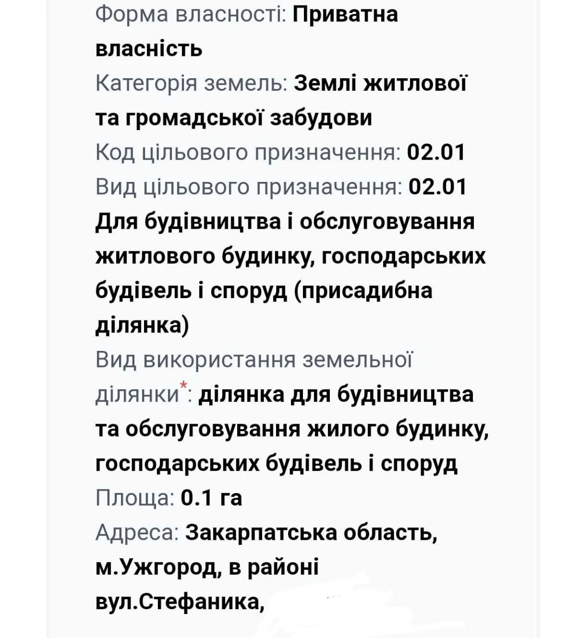 Продається земельна ділянка в Ужгороді
