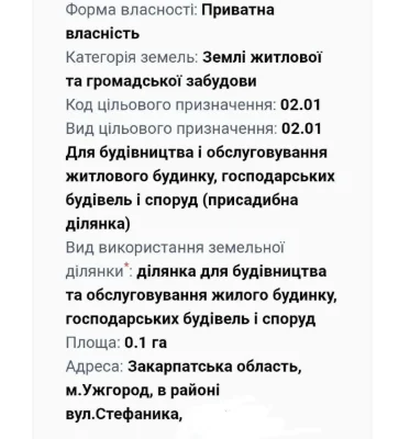Продається земельна ділянка в Ужгороді