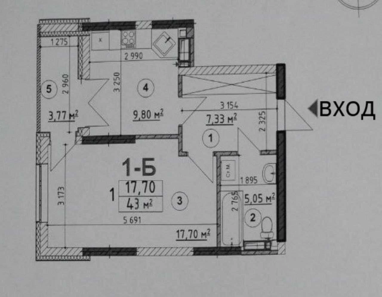 Без комісії! Продаж від власника. Видова 1-к квартира 43 м²