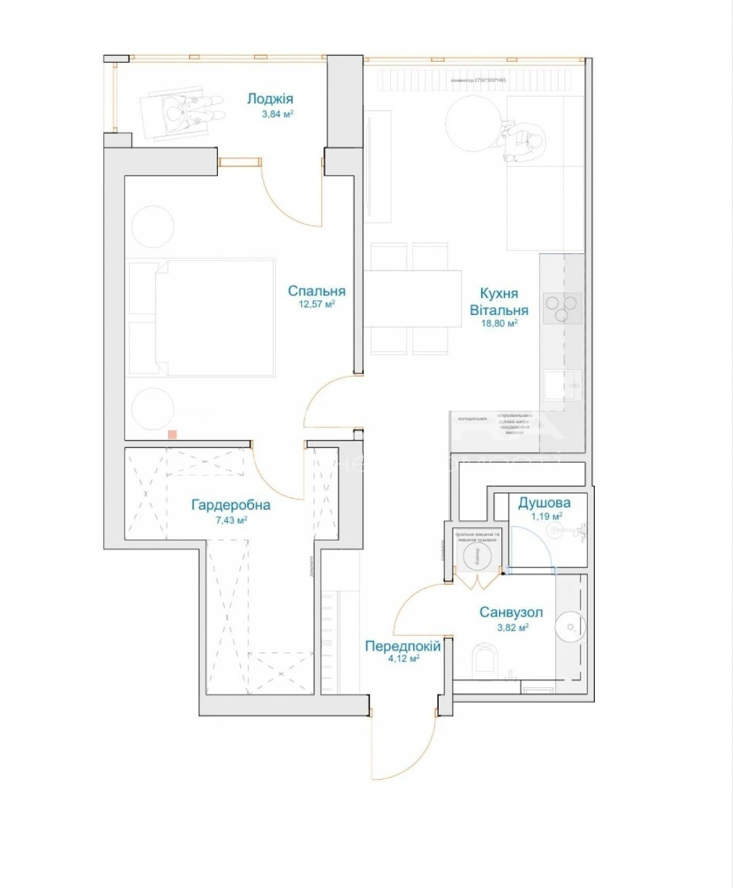 1-room apartment for sale 51.3 m², Solomyanska Square.
