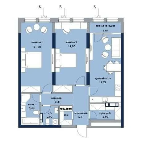 Продаж 2к квартири 88,75 м2 ЖК Новий Автограф