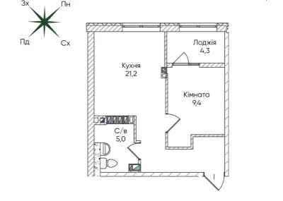 Продам! Однокімнатна квартира 40 м² на Котовського| сучасний