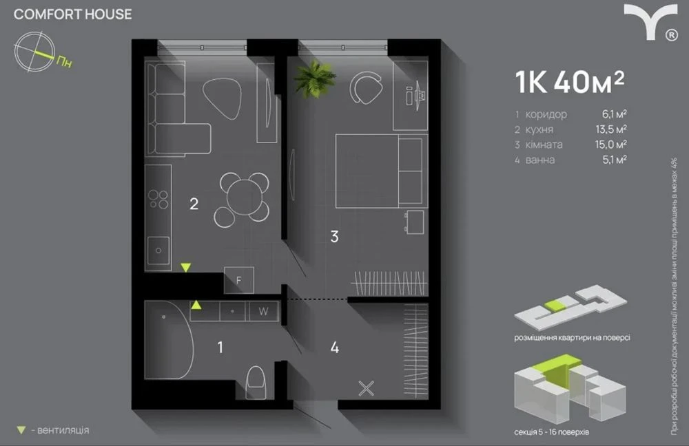 1к квартира в ЖК Comfort House