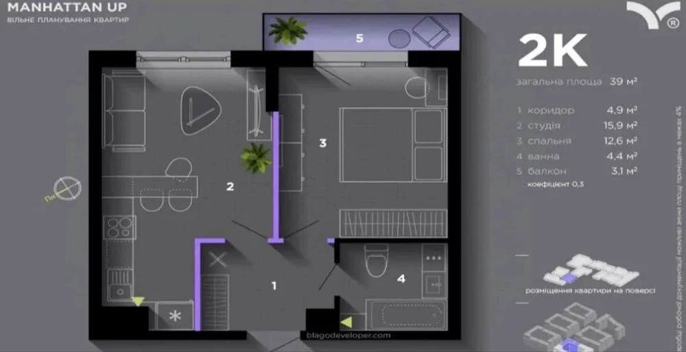 ТЕРМІНОВИЙ ПРОДАЖ 1,5к квартири в ЖК "Manhattan UP" (Секція