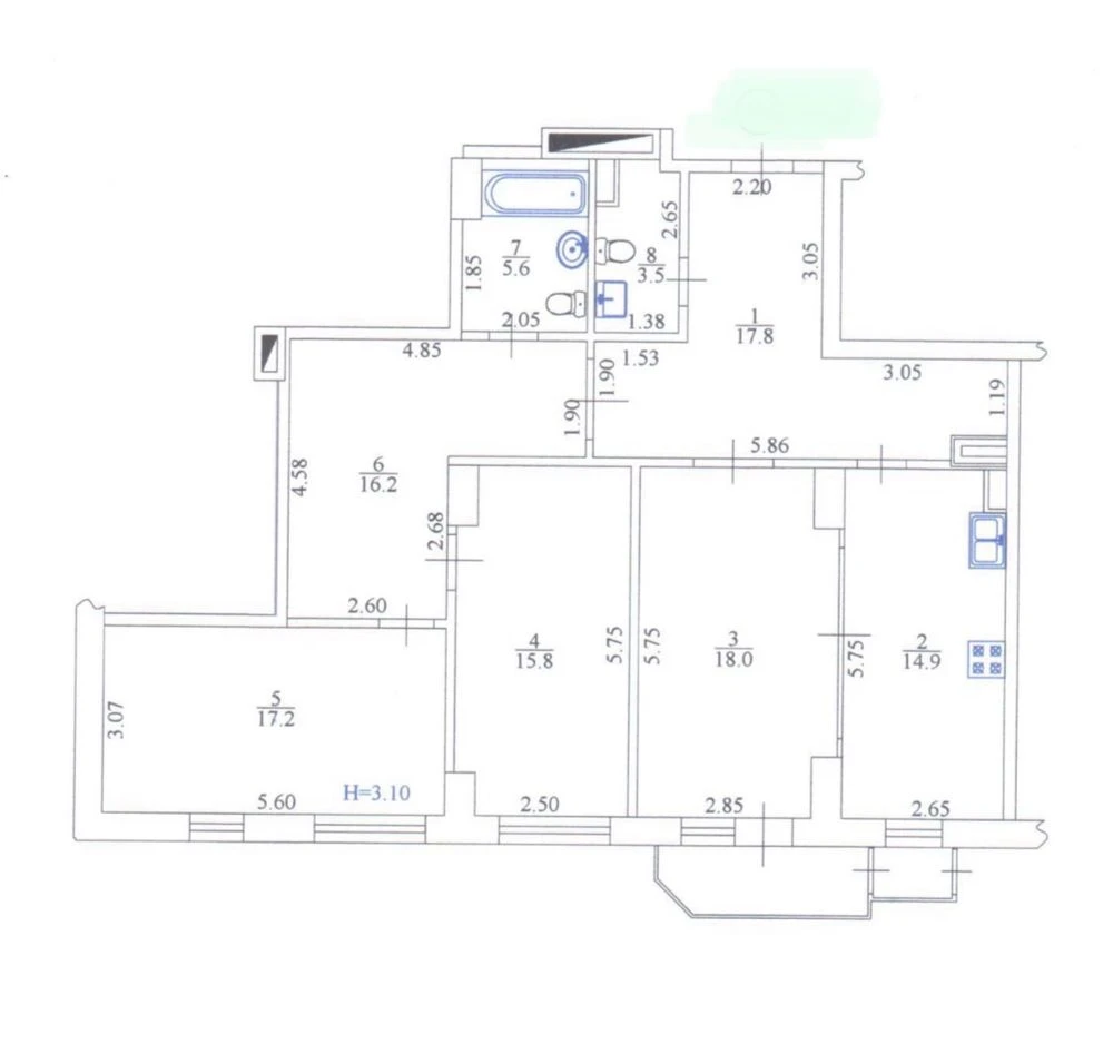 Простора квартира 113,2 м² у ЖК «Монте-Плаза», Павлове Поле