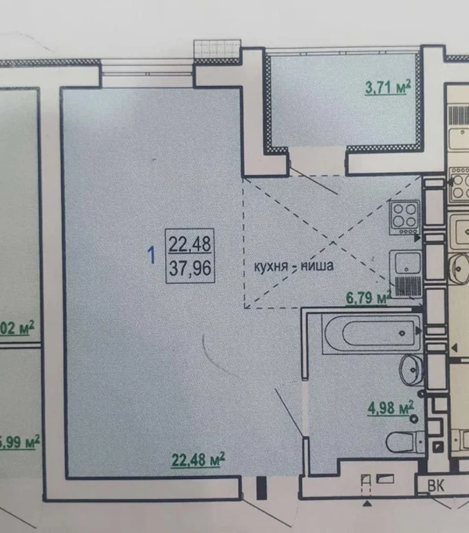 Продам 1 комнатную квартиру ЖК Гидропарк, 38м2, VW