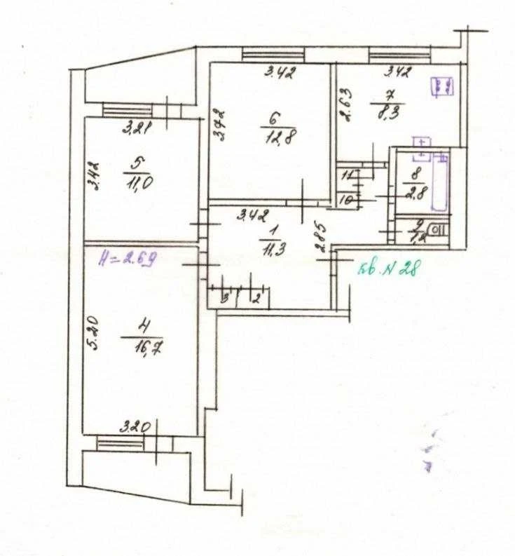 Продам 3 кім кв, Салтівка, 522мрн, 7/16, 70м, ремонт