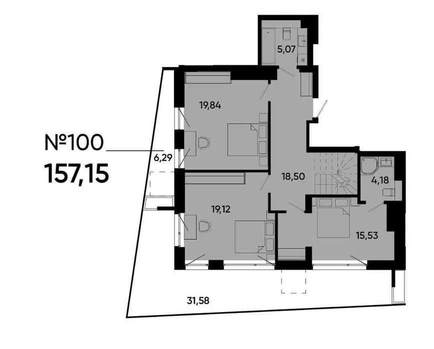 3-room penthouse for sale 157.2 m² in Lennona Resident residential complex
