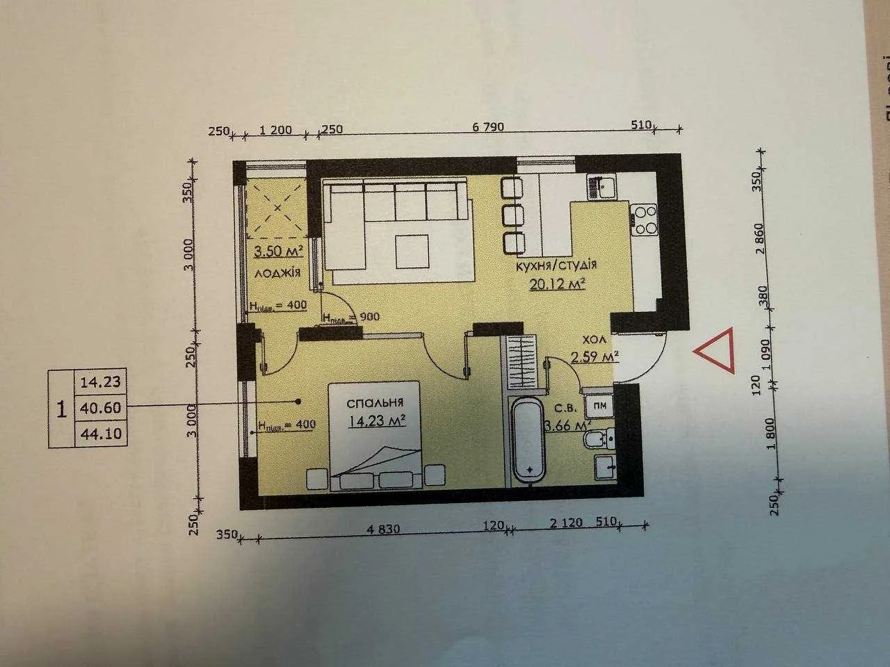 For sale 1 room 44 m2 Gorodnytska residential complex Beethoven