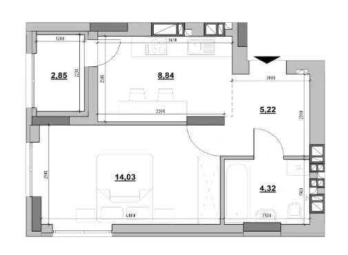 Compact 1-room 35 m² in the Evening residential complex with a loggia and kitchen-