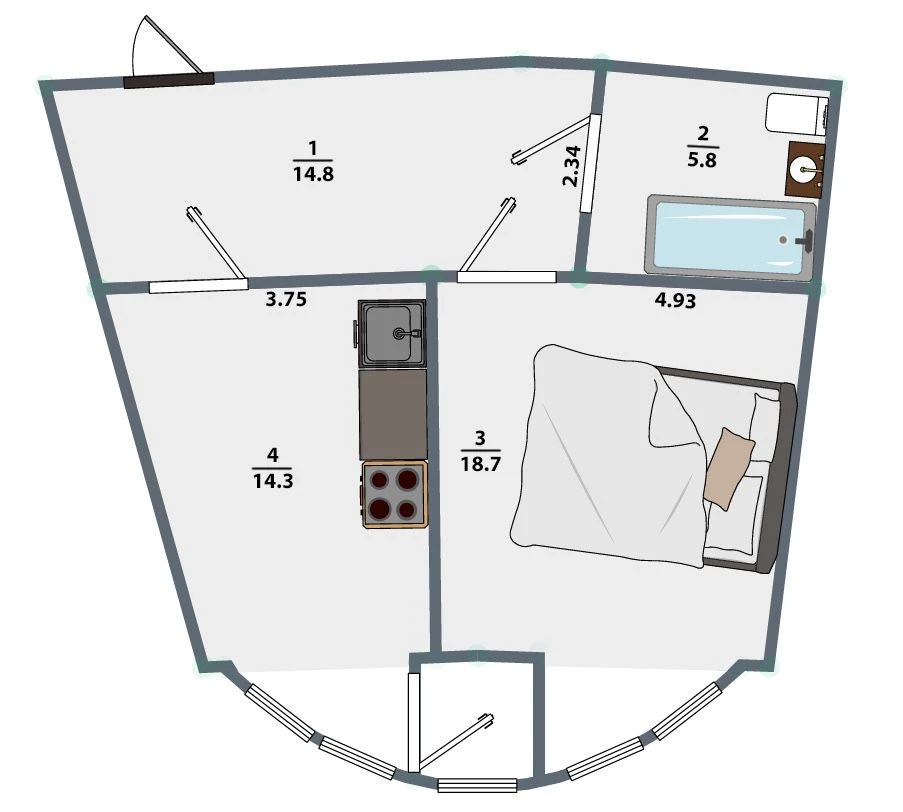 Dniprovska embankment 19-A. 1-room apartment for sale